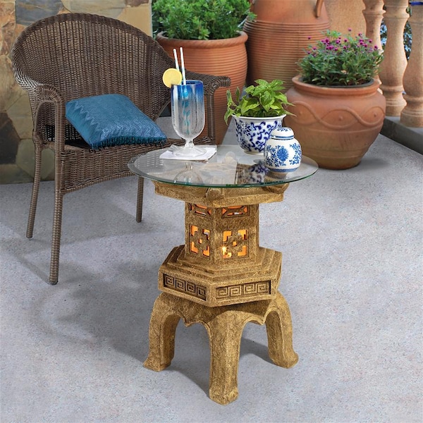 Design Toscano Tranquil Pagoda Illuminated Glass-Topped Table - KY4130