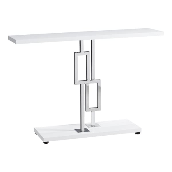Daphnes Dinnette 48 in. Glossy White & Chrome Metal Accent Table - DA3070085