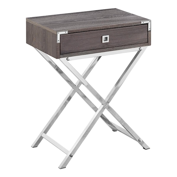 Daphnes Dinnette 24 in. Dark Taupe & Chrome Metal Accent Table - DA3076384