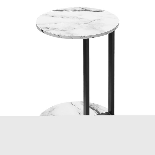 Daphnes Dinnette 18.25 x 18.25 x 24 in. Accent Table - White Marble-Look - Black Metal - DA3070851