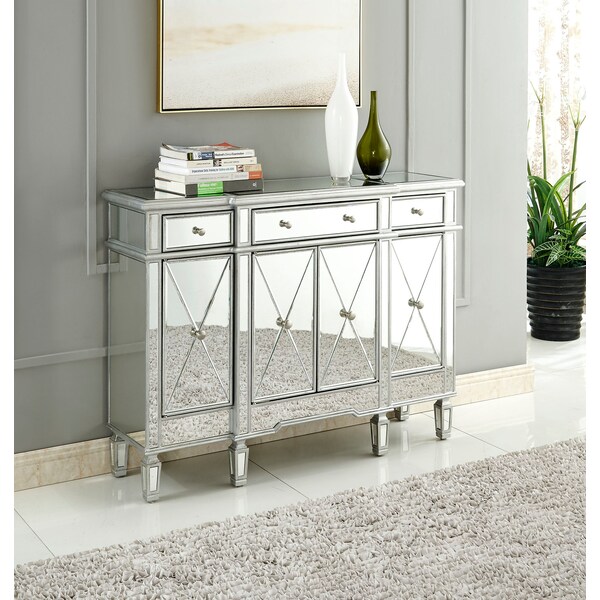 Elegant Decor 3 Drawer 4 Door Cabinet 48 .In. X 14 In. X 36 In. In Silver Clear - MF6-1111SC