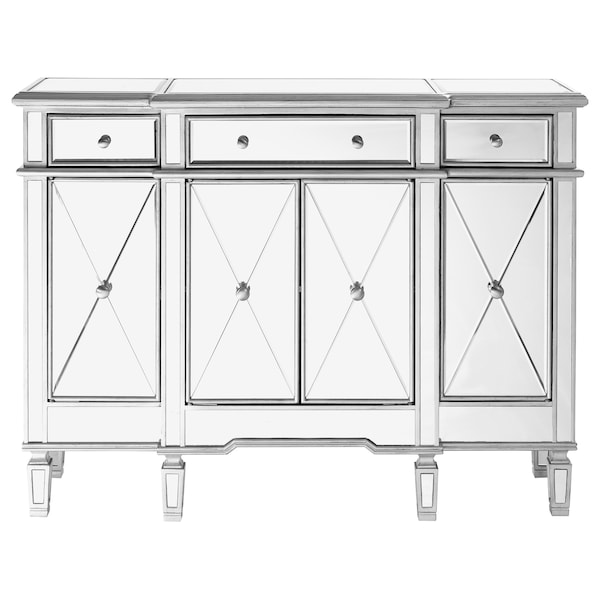 Elegant Decor 3 Drawer 4 Door Cabinet 48 .In. X 14 In. X 36 In. In Silver Clear - MF6-1111SC