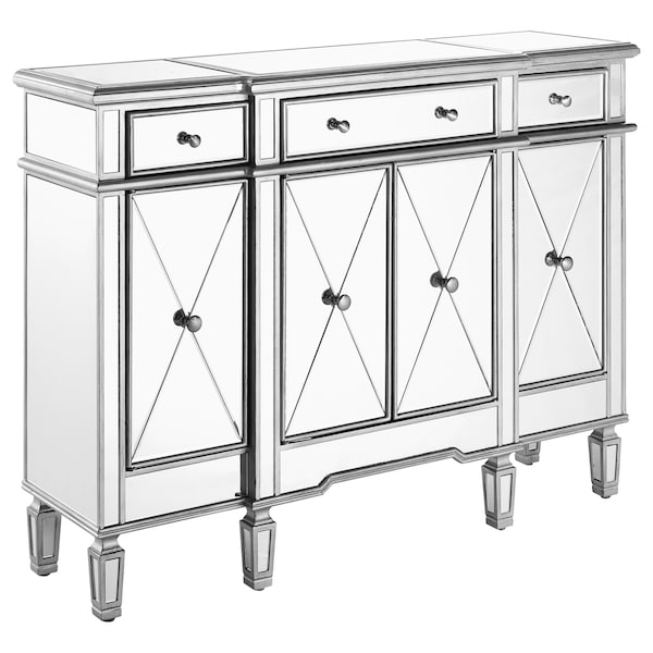 Elegant Decor 3 Drawer 4 Door Cabinet 48 .In. X 14 In. X 36 In. In Silver Clear - MF6-1111SC