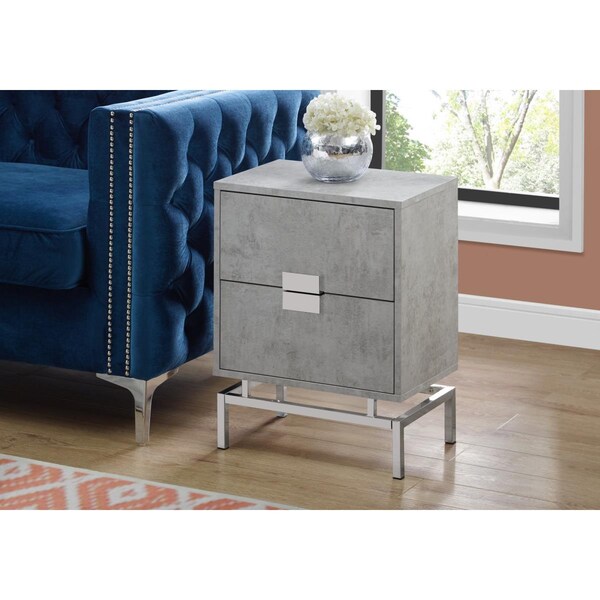 Gfancy Fixtures 23.5 in. Grey Cement White Particle Board & Chrome Metal Accent Table - GF3092282