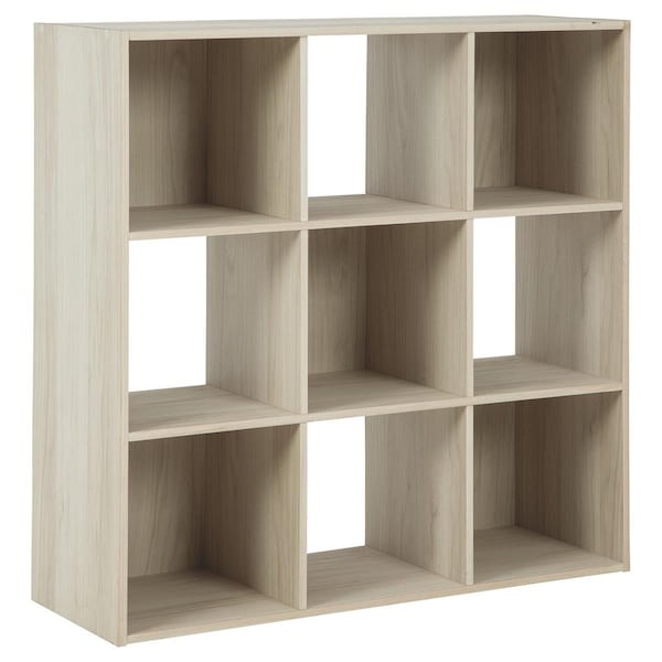 Mobiliario 9 Cube Wooden Organizer with Grain Details, Natural Brown - MO2530856