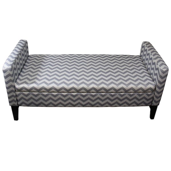 Homeroots Modern Gray & White Chevron Print Storage Bench; Neutral & Gray - 469323