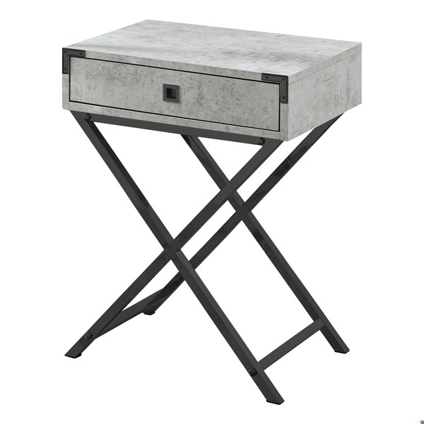 Homeroots 24 in. Grey Cement Particle Board, MDF & Black Nickel Metal Accent Table - 333259