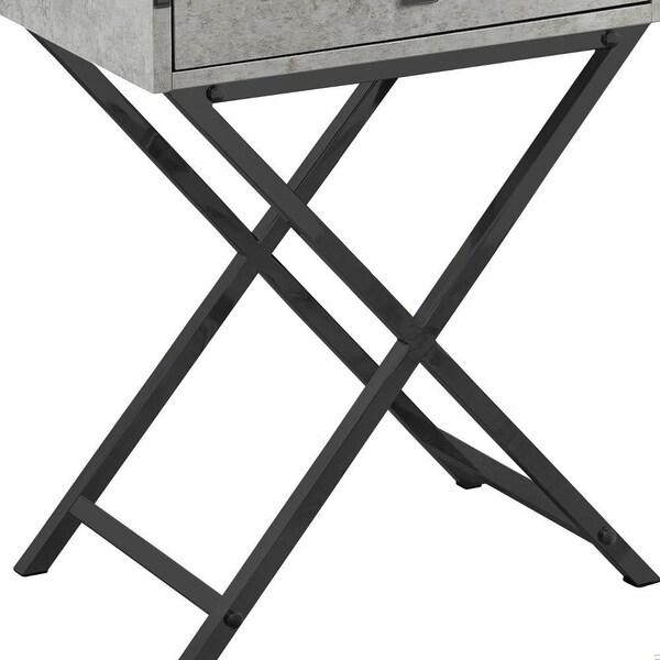 Homeroots 24 in. Grey Cement Particle Board, MDF & Black Nickel Metal Accent Table - 333259