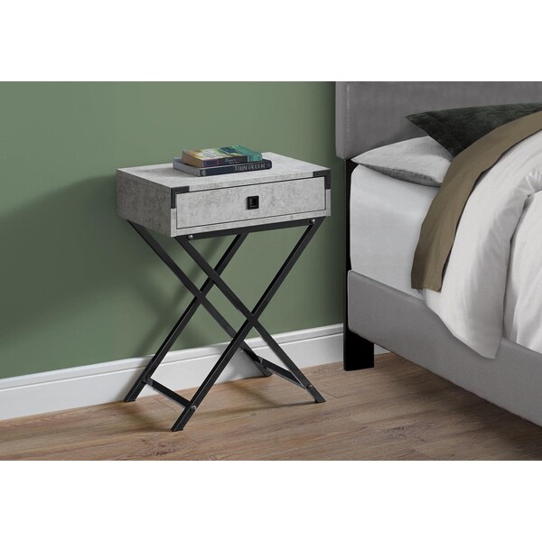 Homeroots 24 in. Grey Cement Particle Board, MDF & Black Nickel Metal Accent Table - 333259