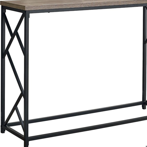 Homeroots 44 in. Rectangular Taupe with Black Metal Hall Console Accent Table - 376506