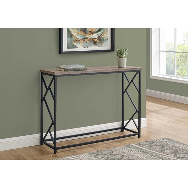 Homeroots 44 in. Rectangular Taupe with Black Metal Hall Console Accent Table - 376506