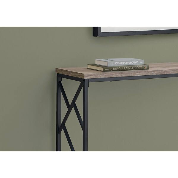Homeroots 44 in. Rectangular Taupe with Black Metal Hall Console Accent Table - 376506