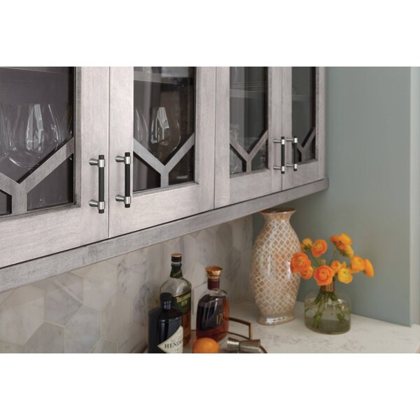 Amerock Mergence 3 inch 76mm Center-to-Center Matte Black/Polished Chrome Cabinet Pull - BP37385FB26