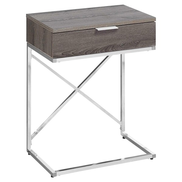 Homeroots 24 in. Dark Taupe & Chrome Metal Accent Table - 333224