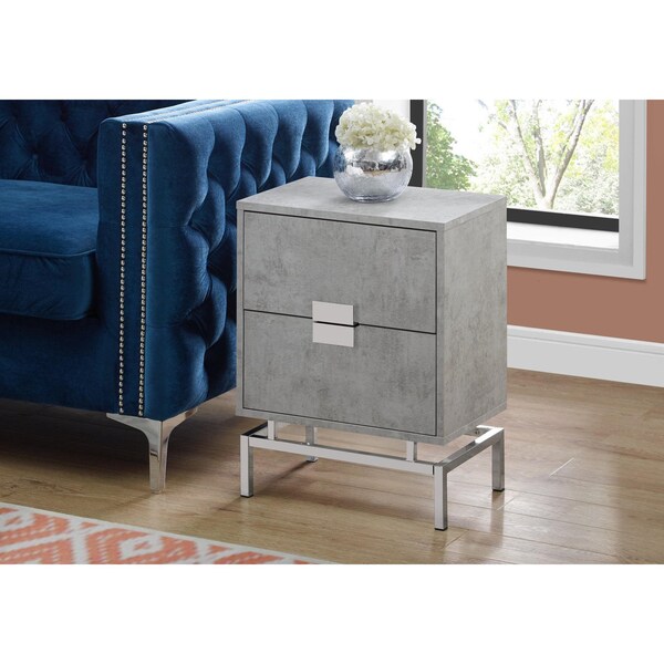 Homeroots 23.5 in. Grey Cement White Particle Board & Chrome Metal Accent Table - 333234