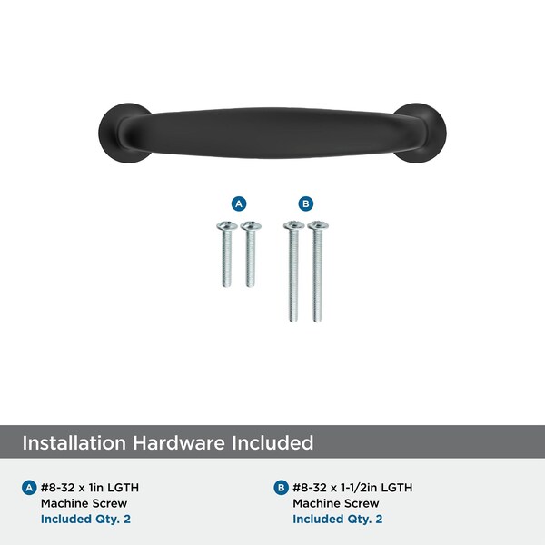 Amerock Renown 3 inch 76mm Center-to-Center Matte Black Cabinet Pull - BP37395FB