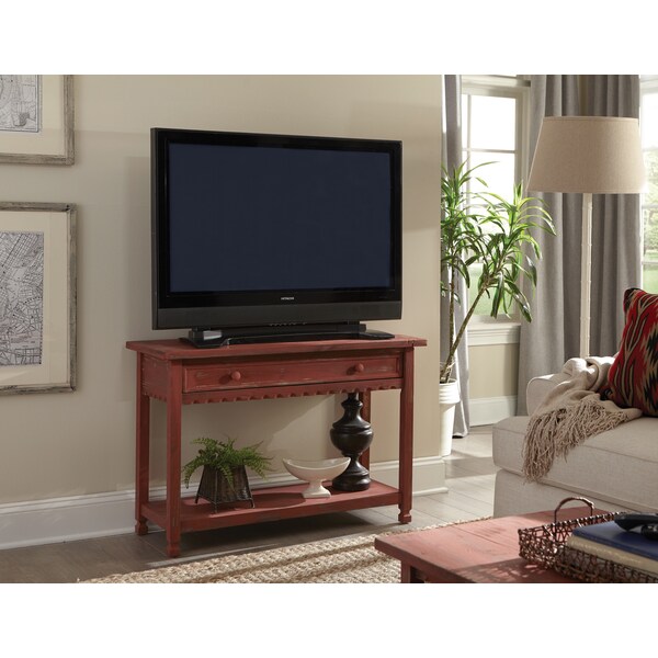 Alaterre Furniture Country Cottage Media/Console Table, Red Antique Finish - ACCA14RA