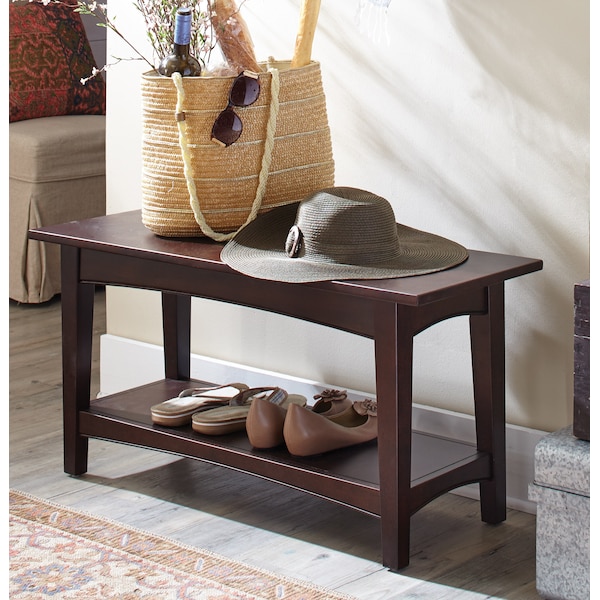 Alaterre Furniture Shaker Cottage Bench with Shelf, Espresso - ASCA03P0