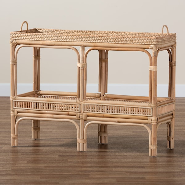 Baxton Studio Lombok Modern Bohemian Natural Brown Rattan Console Table - 226-13122-ZORO