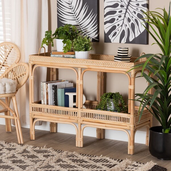 Baxton Studio Lombok Modern Bohemian Natural Brown Rattan Console Table - 226-13122-ZORO