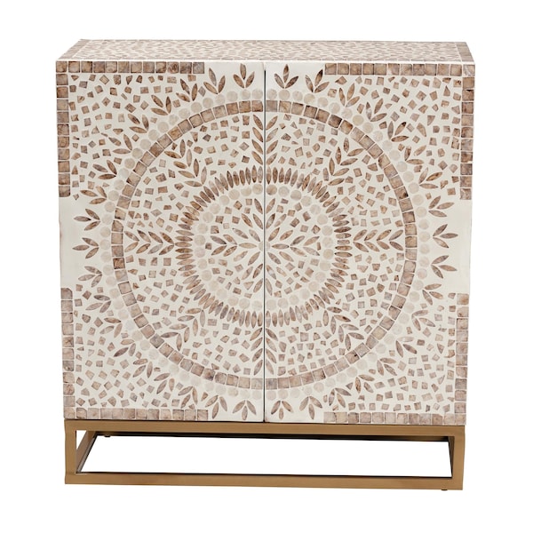 Baxton Studio Ercilia Modern Bohemian White and Rustic Brown Mother of Pearl Storage Cabinet - 240-13470-ZORO