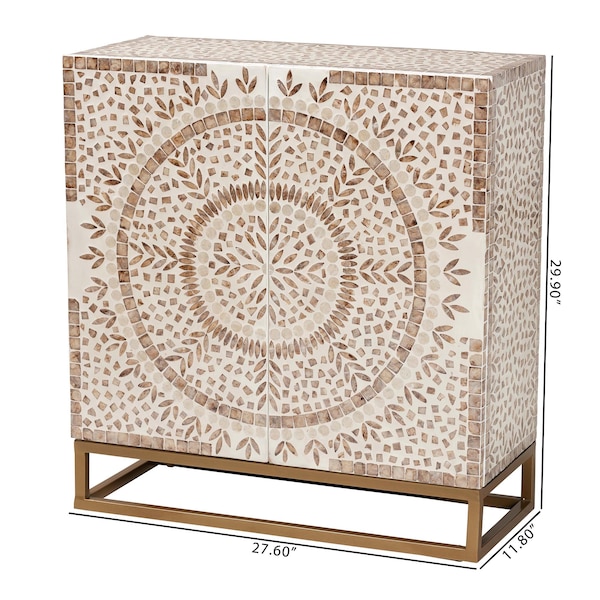 Baxton Studio Ercilia Modern Bohemian White and Rustic Brown Mother of Pearl Storage Cabinet - 240-13470-ZORO