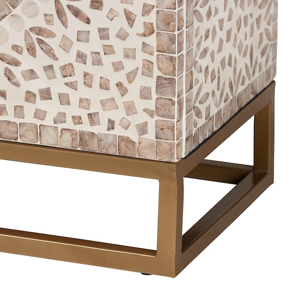 Baxton Studio Ercilia Modern Bohemian White and Rustic Brown Mother of Pearl Storage Cabinet - 240-13470-ZORO