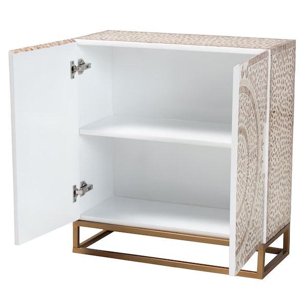 Baxton Studio Ercilia Modern Bohemian White and Rustic Brown Mother of Pearl Storage Cabinet - 240-13470-ZORO
