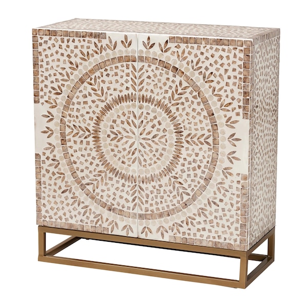 Baxton Studio Ercilia Modern Bohemian White and Rustic Brown Mother of Pearl Storage Cabinet - 240-13470-ZORO