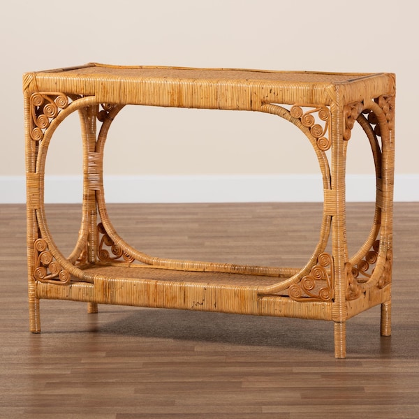 Bali & Pari Ramona Modern Bohemian Light Honey Rattan Console Table - 238-13395-ZORO