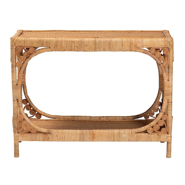Bali & Pari Ramona Modern Bohemian Light Honey Rattan Console Table - 238-13395-ZORO