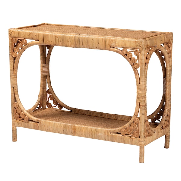 Bali & Pari Ramona Modern Bohemian Light Honey Rattan Console Table - 238-13395-ZORO