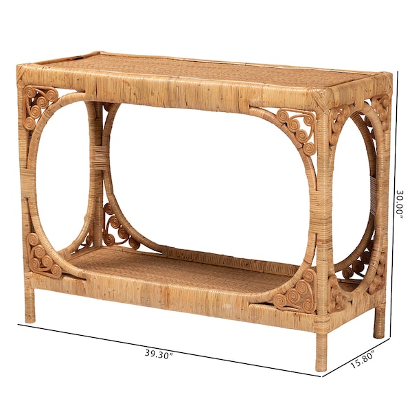 Bali & Pari Ramona Modern Bohemian Light Honey Rattan Console Table - 238-13395-ZORO
