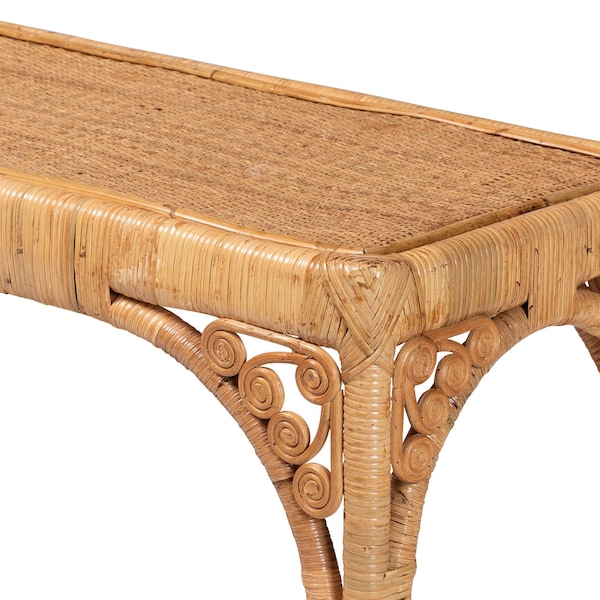 Bali & Pari Ramona Modern Bohemian Light Honey Rattan Console Table - 238-13395-ZORO