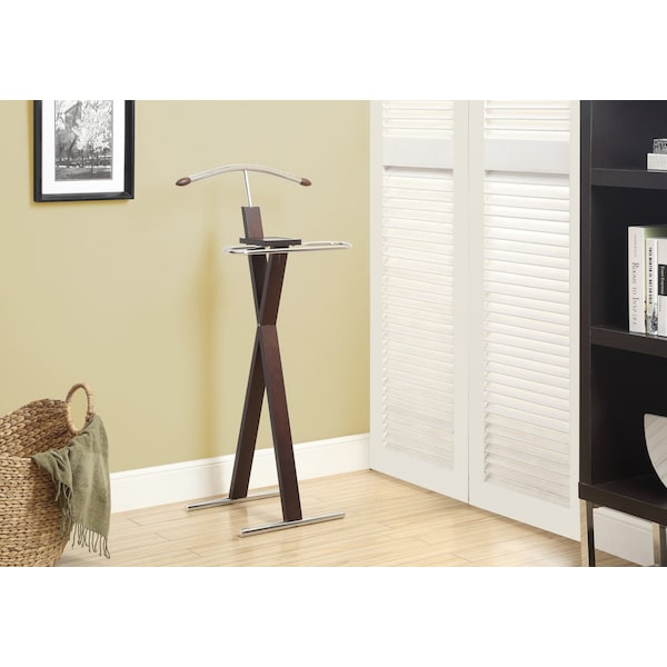 Monarch Specialties Valet Stand, Organizer, Suit Rack, Bedroom, Wood, Metal, Brown, Chrome, Contemporary, Modern - I 2024