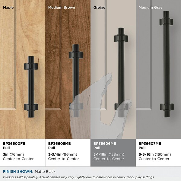 Amerock Davenport 5-1/16 in 128 mm Center-to-Center Matte Black Cabinet Pull - BP36606MB