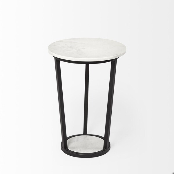 Homeroots 15 in. Round Marble Top Accent Table with Metal Frame, White & Black - 380683