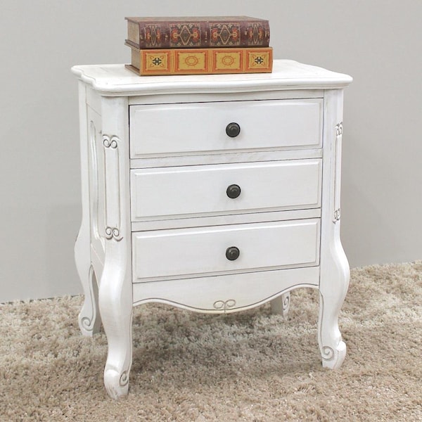 International Caravan Windsor 3 Drawer Table, Antique White - ZM-3814-AW