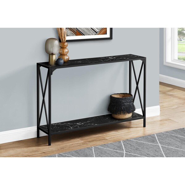 Clean Choice 48 in. Hall Console Accent Table, Black - Marble & Black - CL3071215