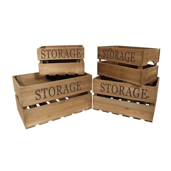 H2H Rattan  Wooden Storage Crate 4 Piece Set - H23370244