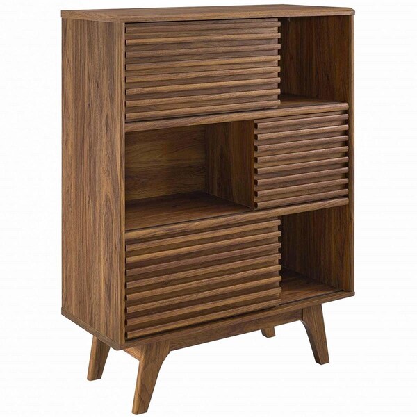 Modway Furniture Render Three-Tier Display Storage Cabinet Stand, Walnut - EEI-3343-WAL