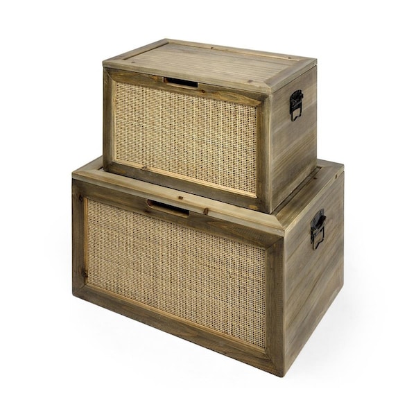 Palacedesigns 14 x 16 x 24 in. Wood & Cane Storage Boxes; Brown - PA3084909