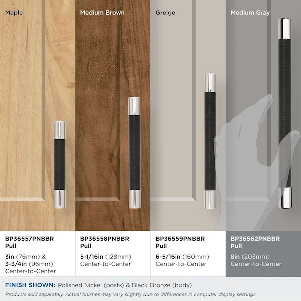 Amerock Esquire 8 in 203 mm Center-to-Center Polished Nickel/Black Bronze Cabinet Pull - BP36562PNBBR