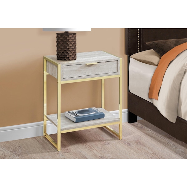 Homeroots 24 in. Beige Marble Particle BoardMDF & Gold Metal Accent Table - 333229