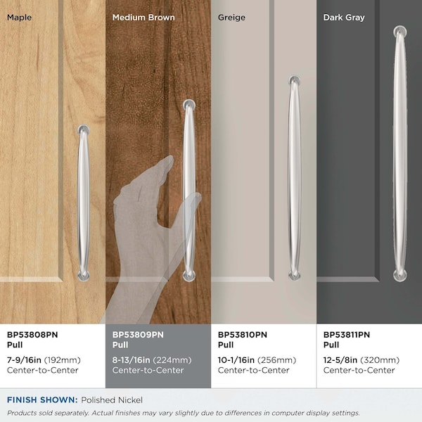 Amerock Kane 8-13/16 inch 224mm Center-to-Center Polished Nickel Cabinet Pull - BP53809PN