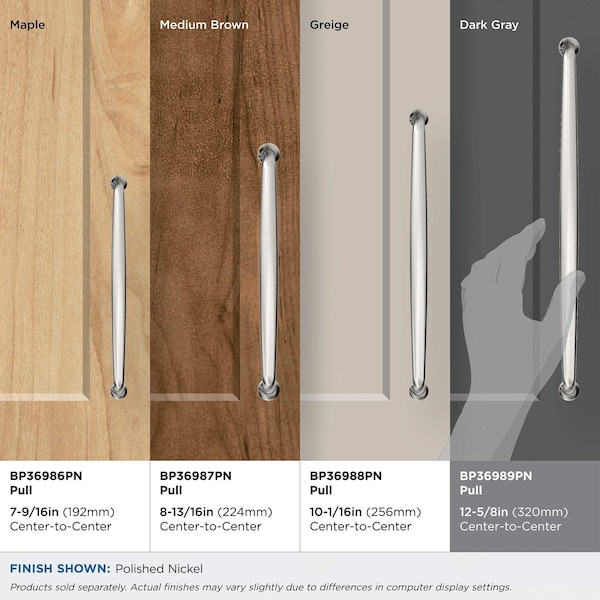 Amerock Renown 12-5/8 inch 320mm Center-to-Center Polished Nickel Cabinet Pull - BP36989PN
