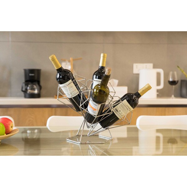 Vintiquewise Vintage Decorative Metal Diamond Shaped Tabletop Countertop Wine 4 Bottle Holder - QI003564