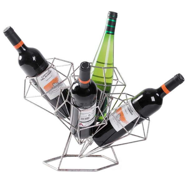 Vintiquewise Vintage Decorative Metal Diamond Shaped Tabletop Countertop Wine 4 Bottle Holder - QI003564