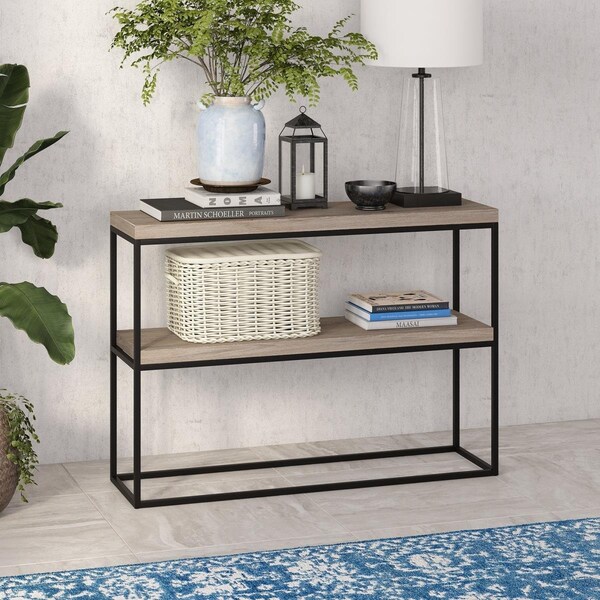 Hudson&Canal 42 in. Edmund Wide Rectangular Console Table in Antiqued Gray Oak - AT1350