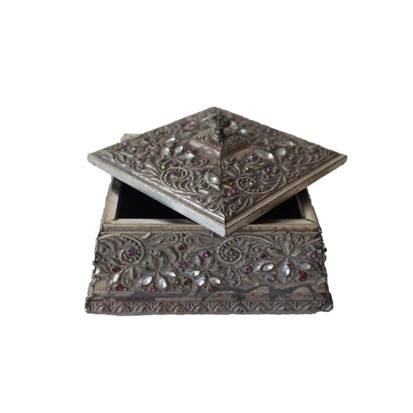 Jeco Square Pattern Wood Box, Brown - Large - HD-HAB001-L